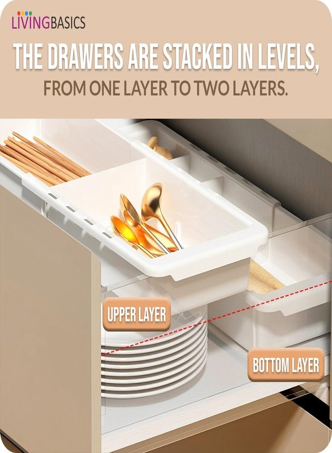 LIVINGBASICS منظم أدراج صغير قابل للتوسيع من ليفينج بيسكس 3 / صينية منظم أدراج / فاصل أدراج / صينية أدراج قابلة للتوسيع / منظم تخزين قابل للتعديل (أبيض، بلاستيك PPCP) - Image 5